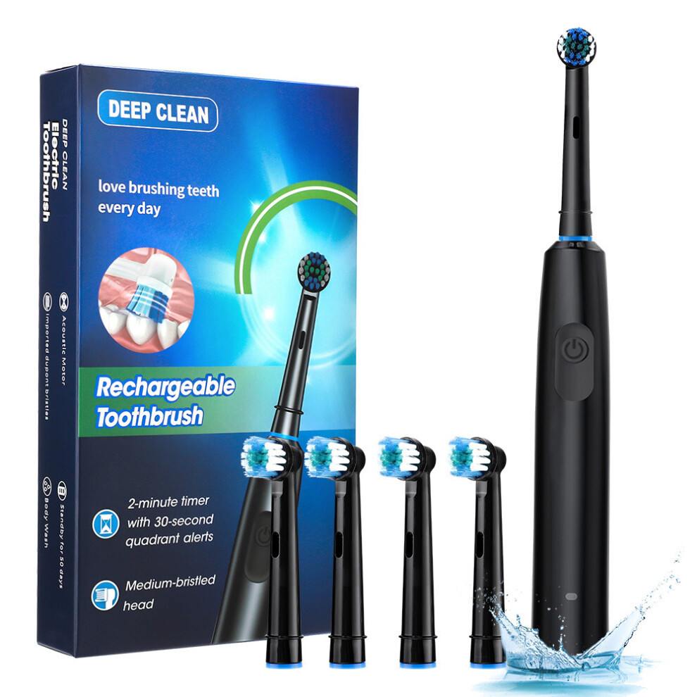 Black (Black) Toothbrush Rechargeable Electric With Rotating Heads For Daily Care Oral Home