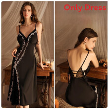 (Black,M)Lazy Style langes Seidennachthemd mit V-Ausschnitt und dehnbarem Material Damen für