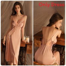 (RoseGold,L)Lazy Style langes Seidennachthemd mit V-Ausschnitt und dehnbarem Material Damen für