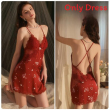 (XL)Weiches Satin Nachthemd für Damen mit V-Ausschnitt und kurzem Rock zum Schlafen und Entspannen