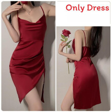 (Maroon,XL)Satin Nachthemd mit Schlitz und V-Ausschnitt für Damen Nachtwäsche und Gebrauch Hotel