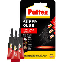 Three Pattex Super Glue Mini Dose, Strong All Purpose Adhesive For Repairs , Easy To Use Instant Super Glue - (3X1g)