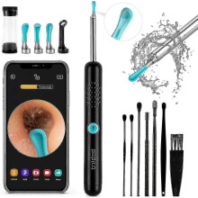 (Black) Otoscope sans fil pour l'extraction du cérumen, résolution HD 1080p, étanche et doté d'embouts auriculaires antichute