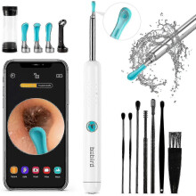 (White) Otoscope sans fil pour l'extraction du cérumen, résolution HD 1080p, étanche et doté d'embouts auriculaires antichute