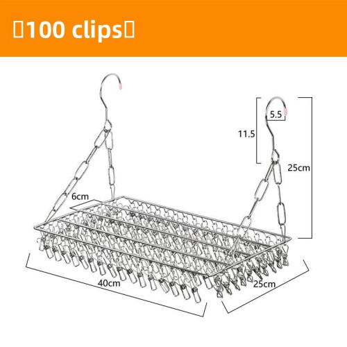 (100 Clips)Stainless Steel Multi Functional Clothes Drying Rack For Laundry Organizing And