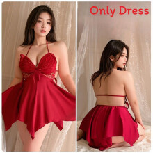 (MaroonSleepwear,L)Damen Satin Nachtwäsche mit kurzem Rock für Zuhause und Hotel in mehreren Größen