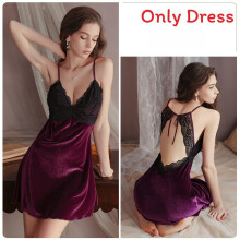 (PurpleSleepdress,XL)Seidensamt Spaghettiträger Schlafkleid mit V-Ausschnitt für entspannte Lounge und Wärme