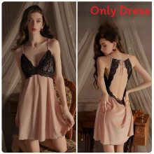 (PinkSleepdress,L)Seidensamt Spaghettiträger Schlafkleid mit V-Ausschnitt für entspannte Lounge und Wärme