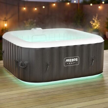 Arebos Inflatable Hot Tub Indoor & Outdoor Spa Pool with LED lighting square 4 persons 100 massage jets with heating 600 L Incl cover