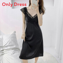 (Black,L)Eis Seide Schlupfkleid für Damen mit V-Ausschnitt und Polsterung für Schlaf Lounge und