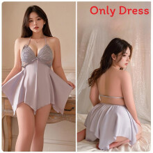 (PurpleSleepwear,L)Damen Satin Nachtwäsche mit kurzem Rock für Zuhause und Hotel in mehreren Größen