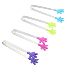 Set mit 4 multifunktionalen Mini-Küchenzangen aus Silikon und Edelstahl für Eis, Lebensmittel, Gewürze, Zucker