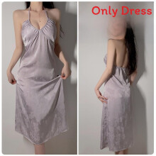 (Purple,L)Raffiniertes Satin Lounge Kleid mit V-Ausschnitt und sanftem Gummizug zum entspannenden Schlafen