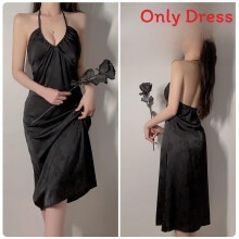 (Black,XL)Raffiniertes Satin Lounge Kleid mit V-Ausschnitt und sanftem Gummizug zum entspannenden Schlafen