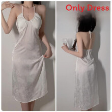 (White,XL)Raffiniertes Satin Lounge Kleid mit V-Ausschnitt und sanftem Gummizug zum entspannenden Schlafen
