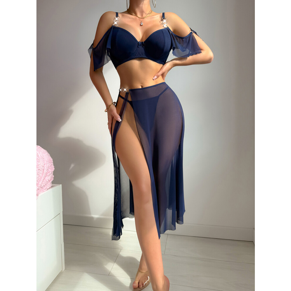 Sexy lingerie sets European and American popular sexy stitching hollow mesh leopard print sexy lingerie set
