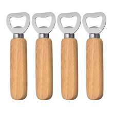 Flesopener - Gepersonaliseerd - 4 stuks - Roestvrij staal - Massief hout - 14x4x1,8 cm
