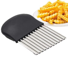 Wellenförmiger Pommes-Frites-Schneider – Multifunktional – Edelstahl 430 – Schwarz – 14 x 9,5 cm – Küchenutensil