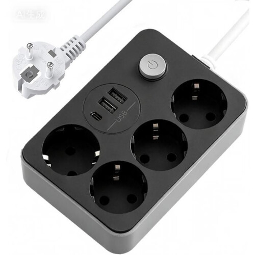 Multiprise parafoudre USB, 4 prises + 3 ports USB