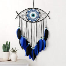 Attrape-rêves en macramé avec œil protecteur, tissé à la main avec des plumes blanches, décoration murale, ornement porte-bonheur