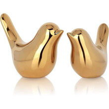 Kleine decoratieve vogel, set van 2 kleine dierenbeeldjes, vogeldecoratie, interieurdecoratiebeeldje, gouden decoratieve sculpturen