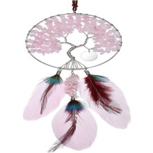 Attrape-rêves Arbre de Vie Décoration suspendue Cristaux de guérison en quartz rose Attrape-rêves rose