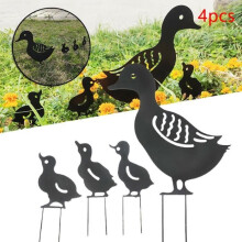 4er-Set Tier-Silhouetten aus Metall, Eisenenten für Gartenstecker, Rasen- und Heimdekoration – Schwarz