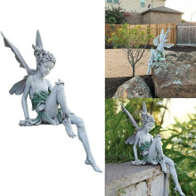 22 cm große sitzende Elfen-Gartenfigur, Engelsstatue, Gartenfigur, Feenstatue, Gartendekoration