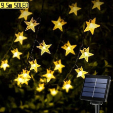 50 LED-sterrenlichtjes op zonne-energie, 9,5 m, 8 standen, buitendecoratie voor tuin, slaapkamer, kerst, feestjes, avond - warm wit