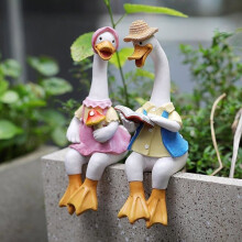 Gartenfiguren: Lesendes Entenpaar, 22 cm, aus Kunstharz, ideal als Geschenk für drinnen