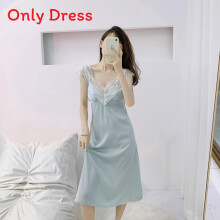 (Blue,L)Eis Seide Schlupfkleid für Damen mit V-Ausschnitt und Polsterung für Schlaf Lounge und