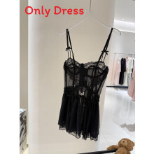 (Black,M)Französisches Sexy Dessous Nachthemd mit Stahlring und transparentem Netz für romantische Schlafenszeit