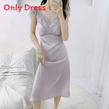 (Purple,M)Eis Seide Schlupfkleid für Damen mit V-Ausschnitt und Polsterung für Schlaf Lounge und