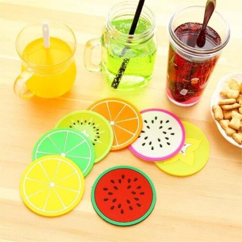 Set of 7 Silicone Coasters - For Coffee, Tea - For Summer, Cold Drinks, Fruit