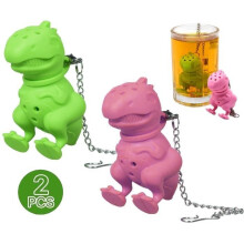 Kreativer Dinosaurier-Tee-Ei – lebensmittelechtes Silikon – Rosa und Grün – 8 x 5 x 3,8 cm