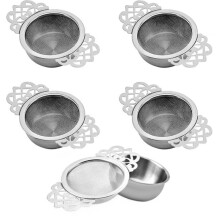 Set mit 5 Tee-Eiern aus Edelstahl 304, feinmaschiger Teefilter, Tee-Ei mit Griff und Diffusor (silber)