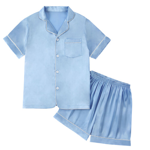2-teiliges süßes und gemütliches Kinder-Pyjama-Set-Hellblau 140