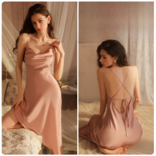 (RoseGold,XL)Weiches Satin Schlafkleid für Damen mit ärmellosem Design und elastischem Stoff für den Heimgebrauch