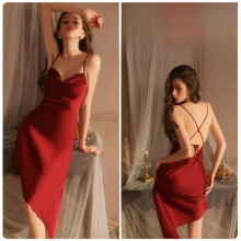 (Red,L)Weiches Satin Schlafkleid für Damen mit ärmellosem Design und elastischem Stoff für den Heimgebrauch