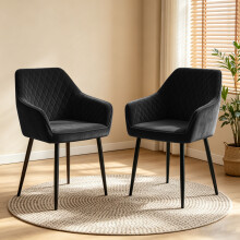 (BLACK, 2pcs) Set of 2 Dining Chairs Velvet Padded Sturdy Metal Legs