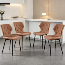 (COFFEE, 4pcs) 2/4 PU/Velvet Dining Chairs Padded Seat Metal Leg