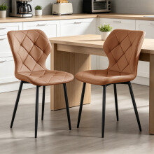 (COFFEE, 2pcs) 2/4 PU/Velvet Dining Chairs Padded Seat Metal Leg