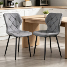 (GREY, 2pcs) 2/4 PU/Velvet Dining Chairs Padded Seat Metal Leg