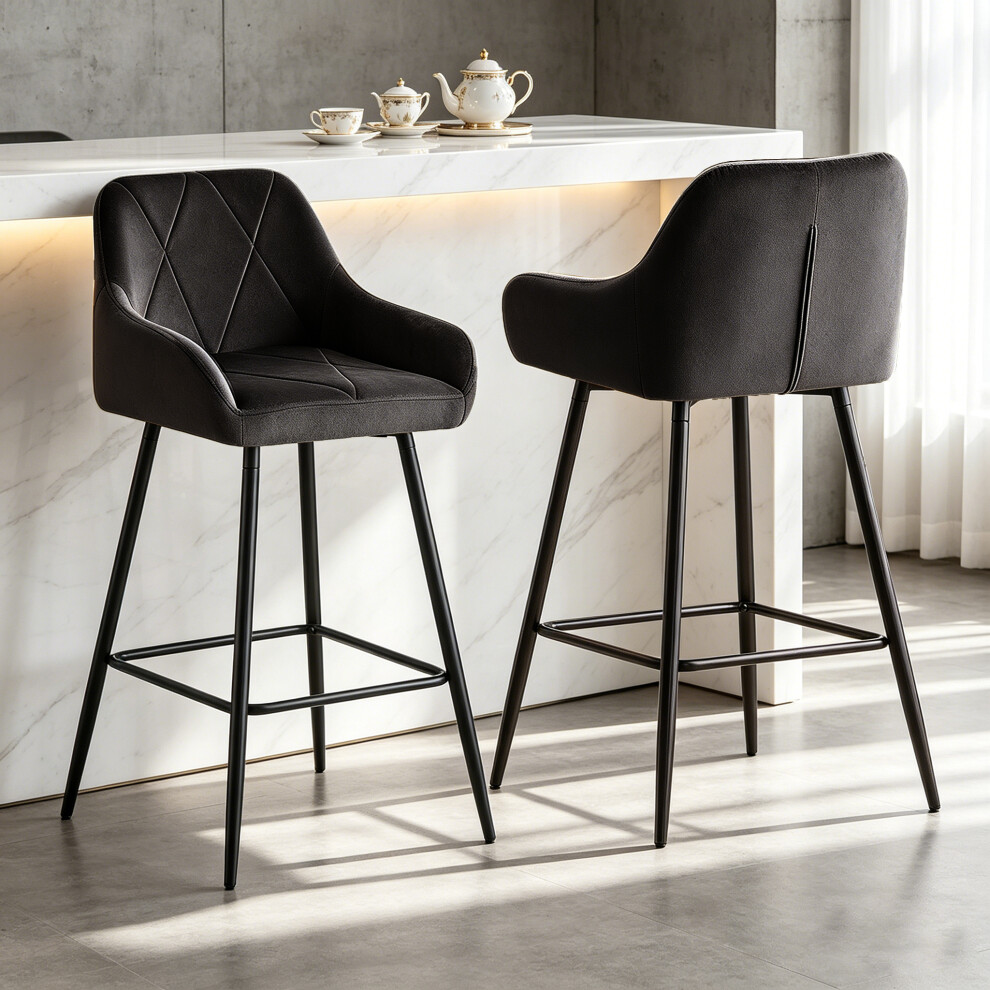 Photos - Other Furniture  Set of 2 Bar Stools Velvet Upholstered Kitchen Pub(BLACK)