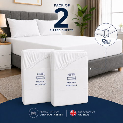 (2X White, Single) 25cm Plain Microfiber Fitted Bed Sheet-Pack of 2 Machine Washable Anti Allergic Premium Quality Fitted Sheets