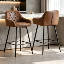 (BROWN) Set of 2 Bar Stools Velvet Upholstered Kitchen Pub