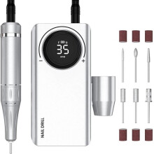 ELCKNER Professioneller, wiederaufladbarer Nagelfräser 35.000 U/min – mit 6 Nagelaufsätzen, Zubehör und LCD-Display