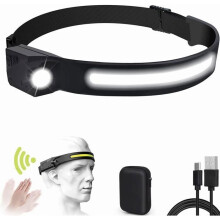 Lampe frontale LED KENLUMO, rechargeable par USB, étanche, COB XPE, noire