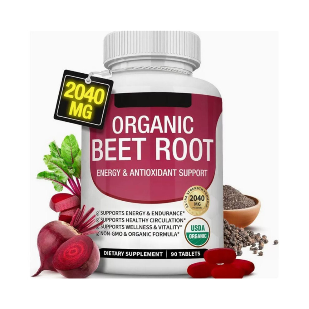 (90 Count (Pack of 3)) Organic Beet Root 2040mg Natural Nitric Oxide Supplement,Black Pepper Better Absorption, Non-GMO
