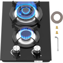 VELPAX Gas Hob 2 burners, Built in Black Glass Gas Hob with Flame Out Protection,with Cast Iron Supports,NG/LPG Convertible